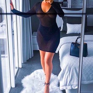 • Fashion Nova Crystal Sheer Black Dress •